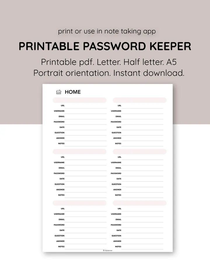 Printable password planner. Ultimate Password Organizer. Thematic password scheduler.Password keeper.