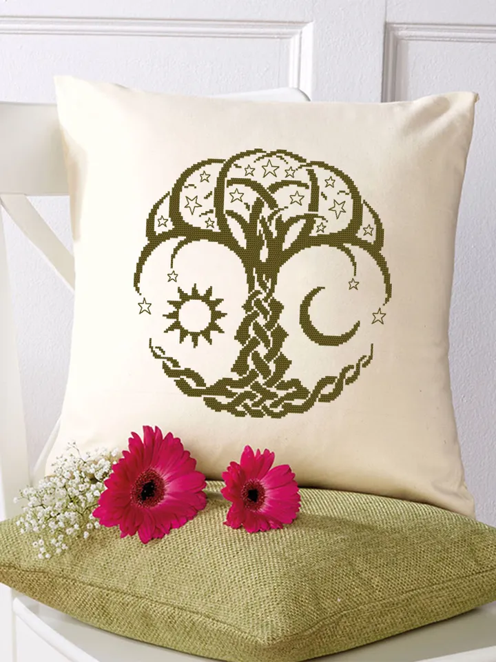 Celtic Tree of life cross stitch pattern PDF Monochrome mandala cross stitch chart, Tree embroidery Instant download PDF, Sun and moon #M189