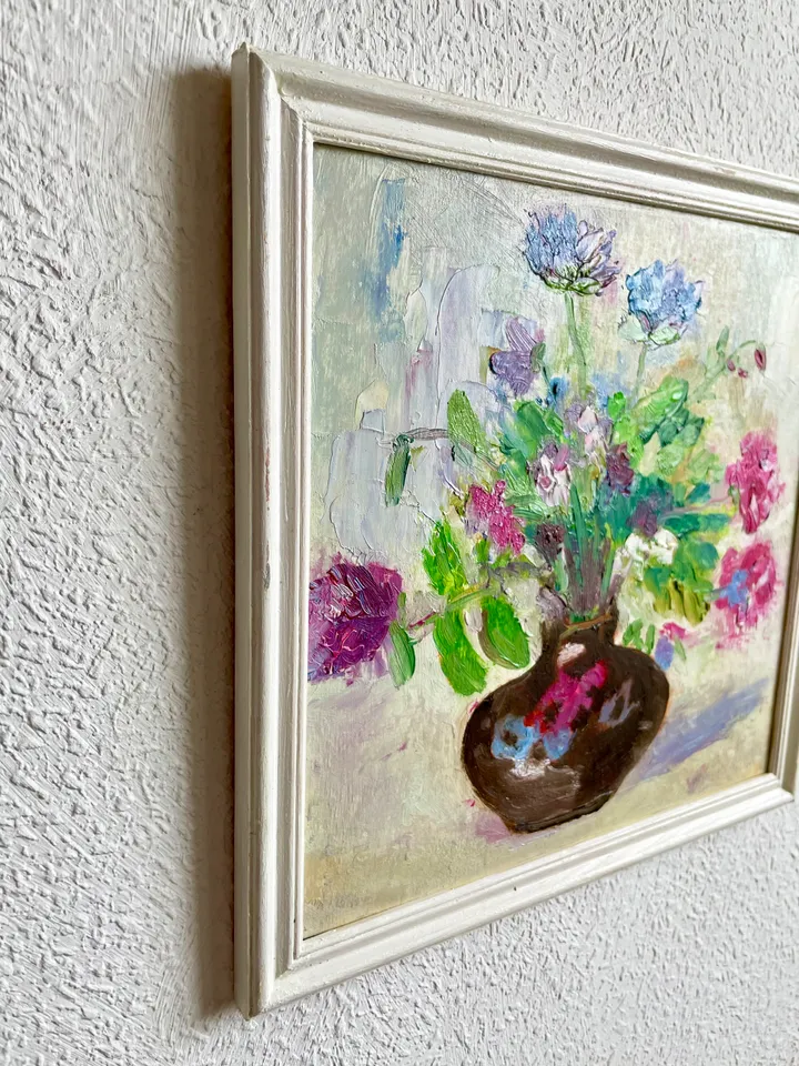 Flower Painting, Framed Original Oil painting, Wildflower Wall Art, Colorful Floral Art