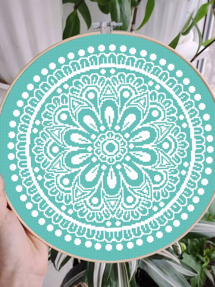 Flower mandala cross stitch pattern download PDF Simple mandala digital Easy monochrome cross stitch circle Modern cross stitch chart #M157