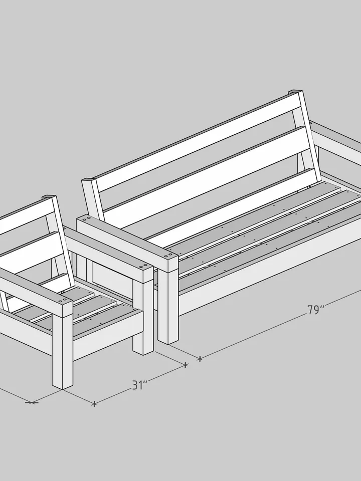 Patio Furniture Plans, Patterns, DIY, Modern Outdoor Sofa, Chair and Coffee Table