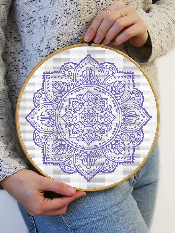 Flower mandala cross stitch pattern PDF download Monochrome cross stitch chart, Simple mandala pattern digital PDF, Mandala ornament #M264