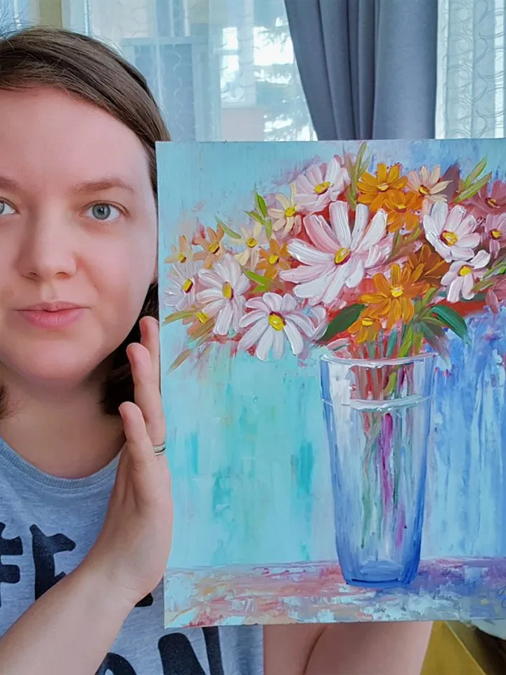 Daisy Painting Bouquet Original Art Still Life Wall Art Floral Oil Painting