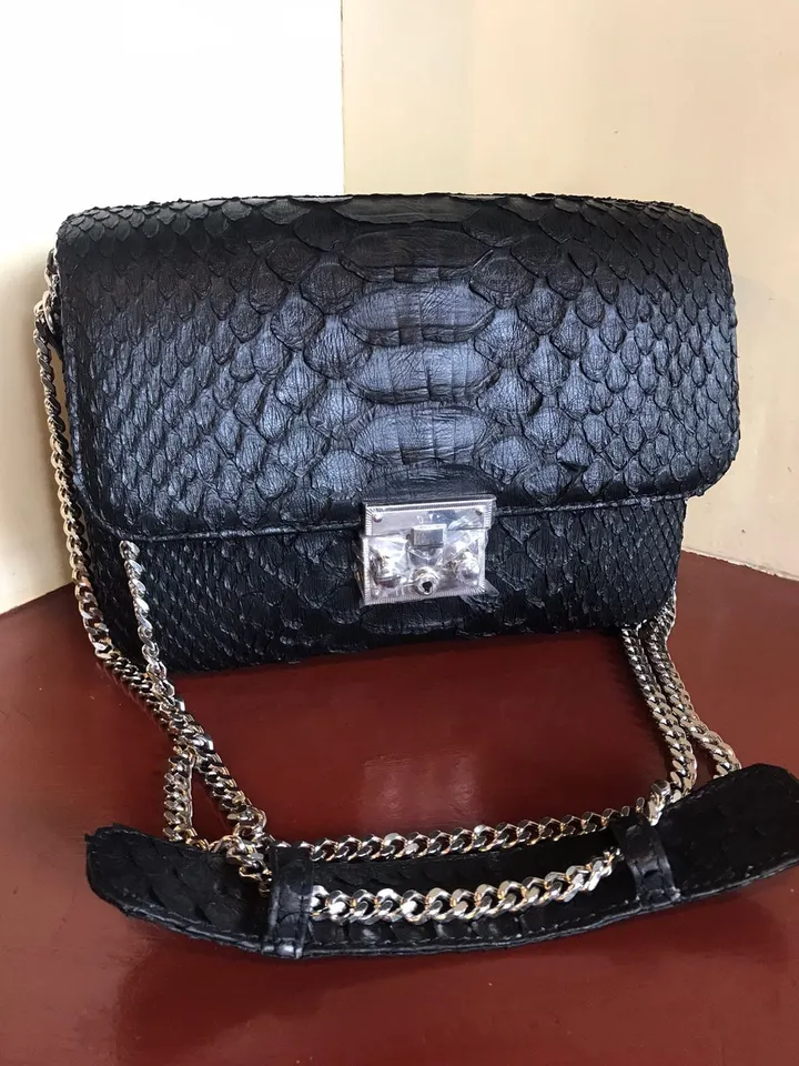 Genuine python skin bag | Black crossbody Bag | Classy Chain Crossbody Women Bag | Exotic Leather Bag | Designer Handmade Bag