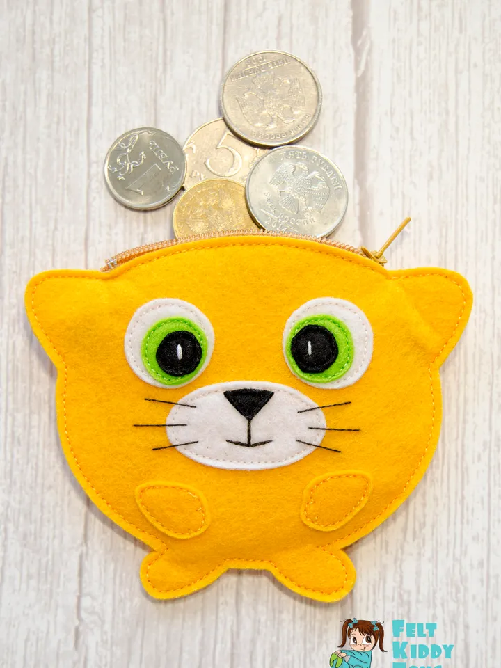 Cute Cat purse with lining, Pattern, Tutorial, SVG files in 2 sizes