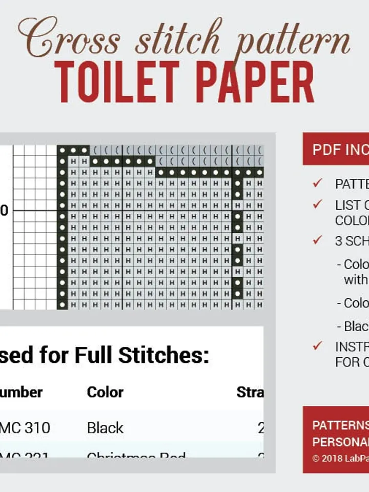 Toilet Paper Cross stitch pattern | Embroidery Pattern | Instant Download | Cross Stitch Patterns | Embroidery Designs | Humor Joke Job