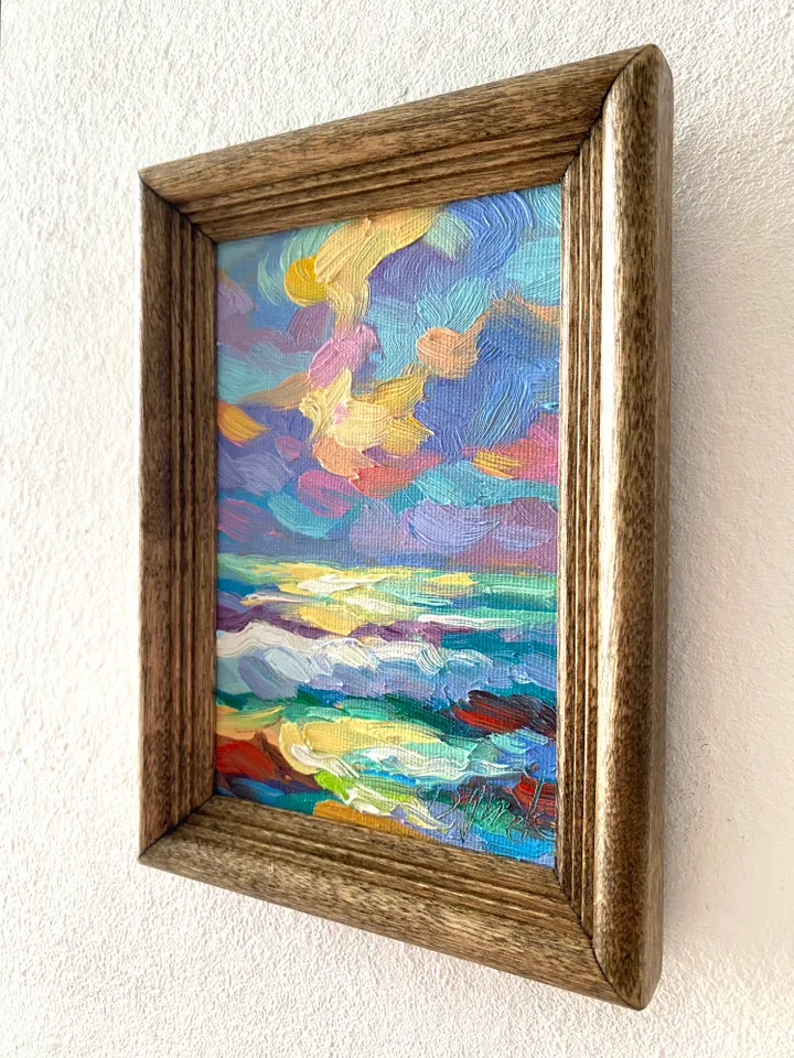 Seascape Oil Painting Original Sea Landscape Painting Impasto Small Artwork Ocean Coastal Wall Art
