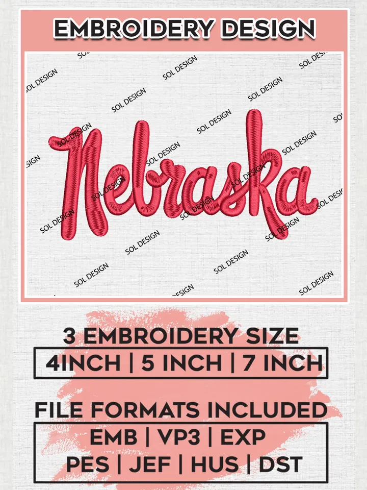 NCAA Nebraska College Football Team Word Logo Embroidery Design Files, NCAA Nebraska Cornhuskers Machine Embroidery, NCAA Teams, 3 sizes, NCAA Machine embroidery designs, Digital Download