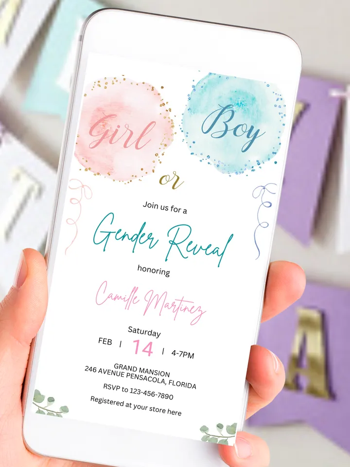 Balloons Gender Reveal Invitation