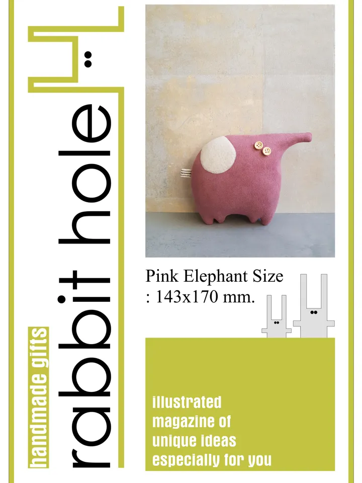 Pink elephant sewing pattern PDF, digital tutorial in english, diy stuffed animal