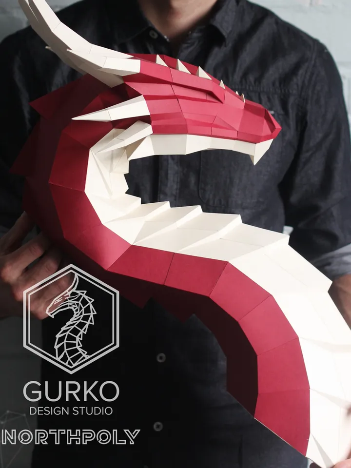 Fire Dragon Papercraft, Digital Template, PDF Download, Gurko, 3D Low Poly, Pepakura, DIY Origami Sculpture, Paper Decor, DIY Gift