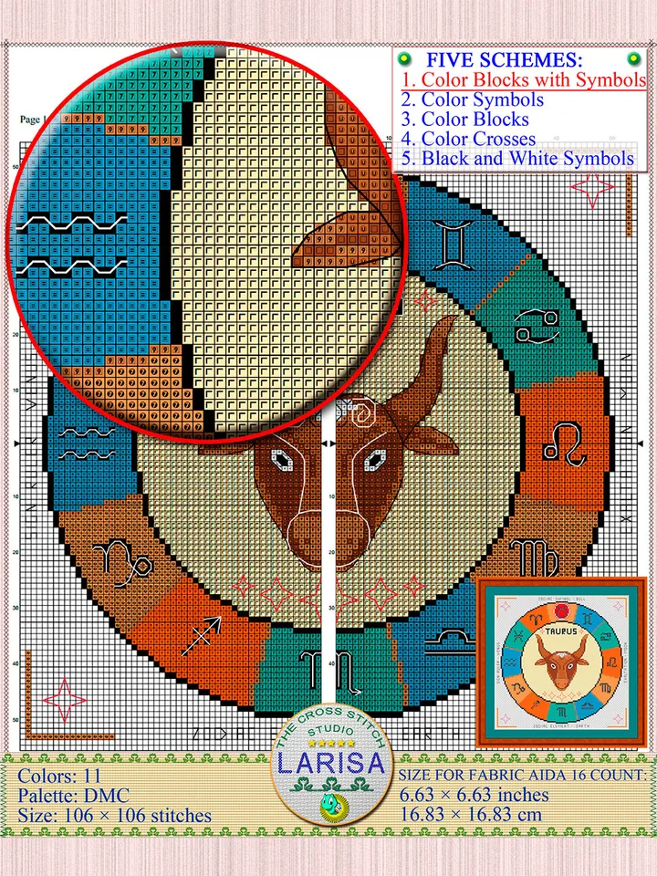 Taurus Cross Stitch Pattern | Taurus Zodiac Sign