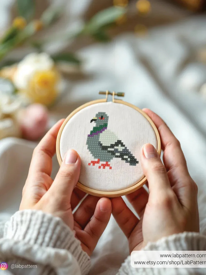 Bundle Pigeon cross stitch pattern, Set of 4 pigeon paterns, Tiny, bird, beginner counted, modern chart, gift DIY, embroidery, instant PDF