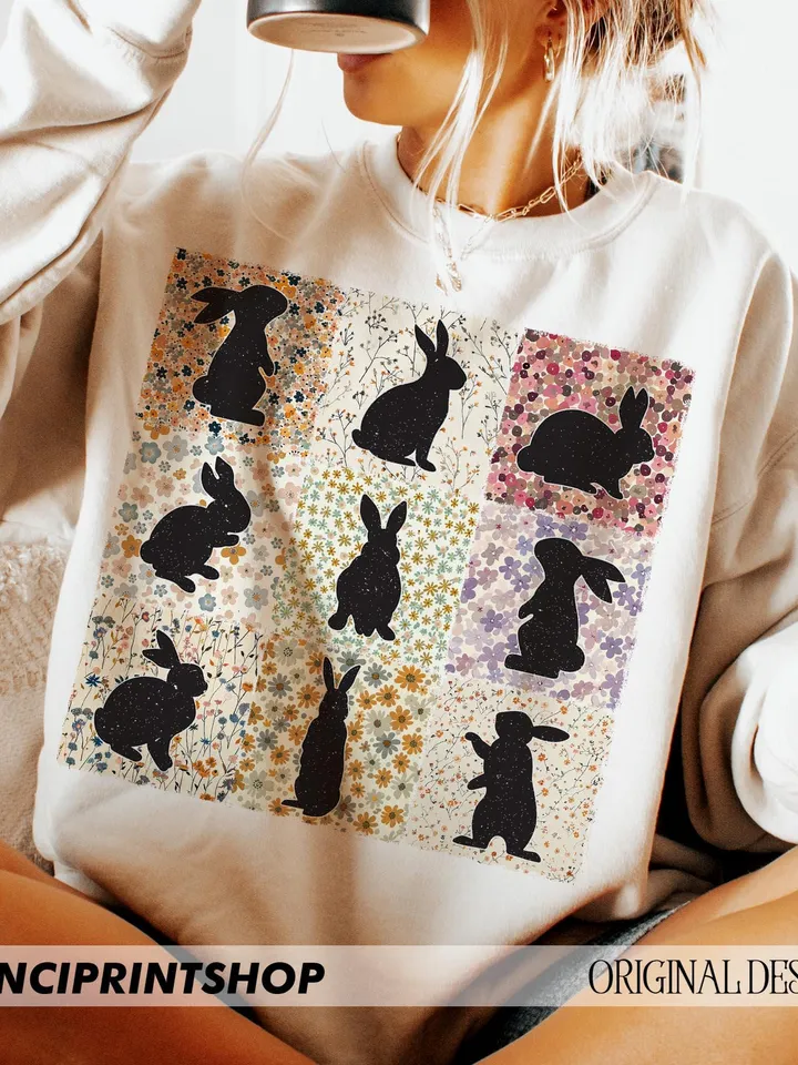 Retro Boho Easter Bunny png, Easter png, Boho Easter png, Happy Easter png, Easter Bunny png, Floral Easter png, Easter Christian png, bunny