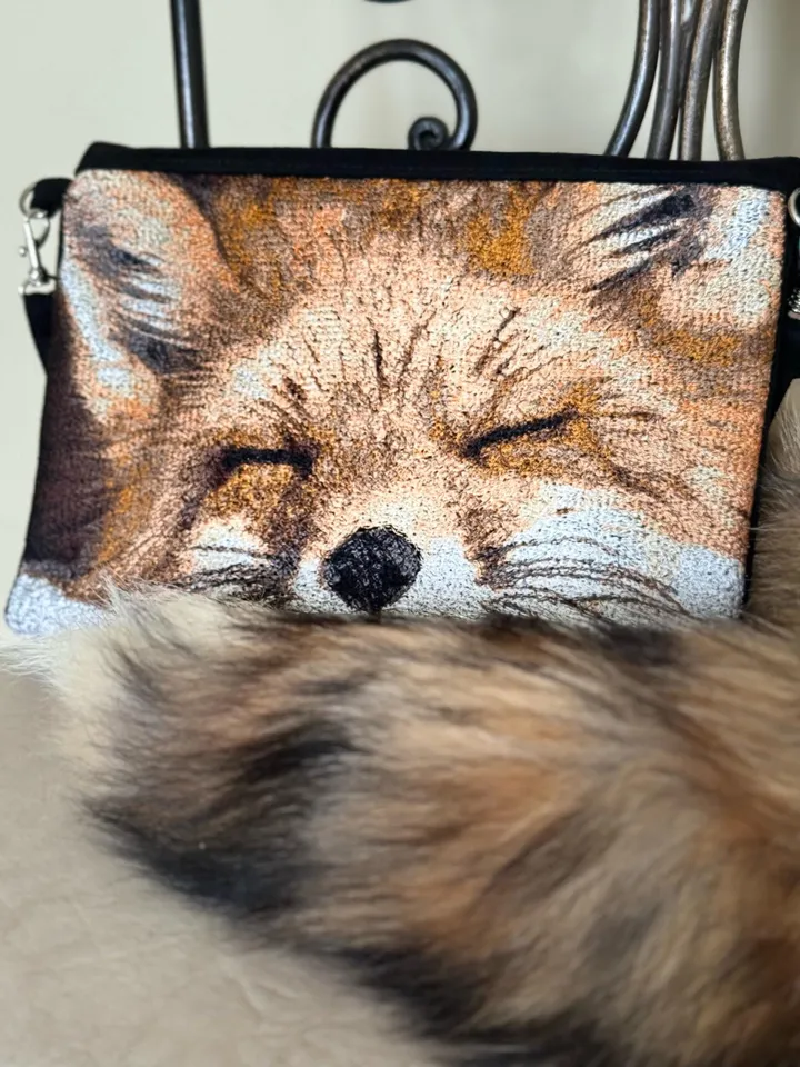 Fox photostitch Сlutch Bag in the hoop machine embroidery design and tutorial how to make InThe Hoop Project Machine Embroidery Patterns ITH