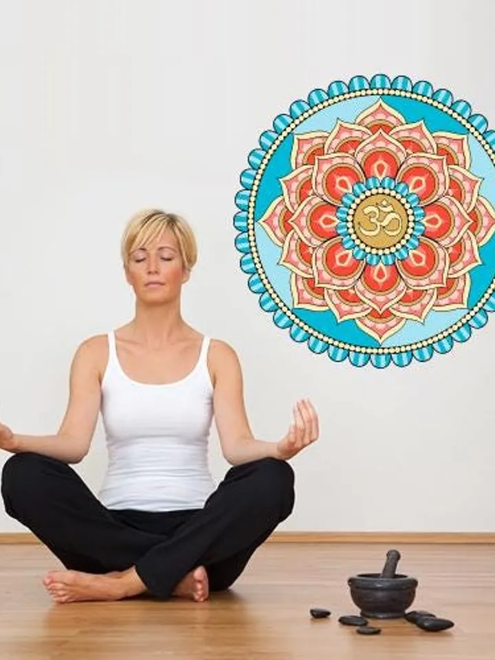 Mandala Wall Decal – Colorful Om Symbol Vinyl Art, Yoga Meditation Decor for Studio, Zen Room, Spiritual Corner or Wellness Space col693