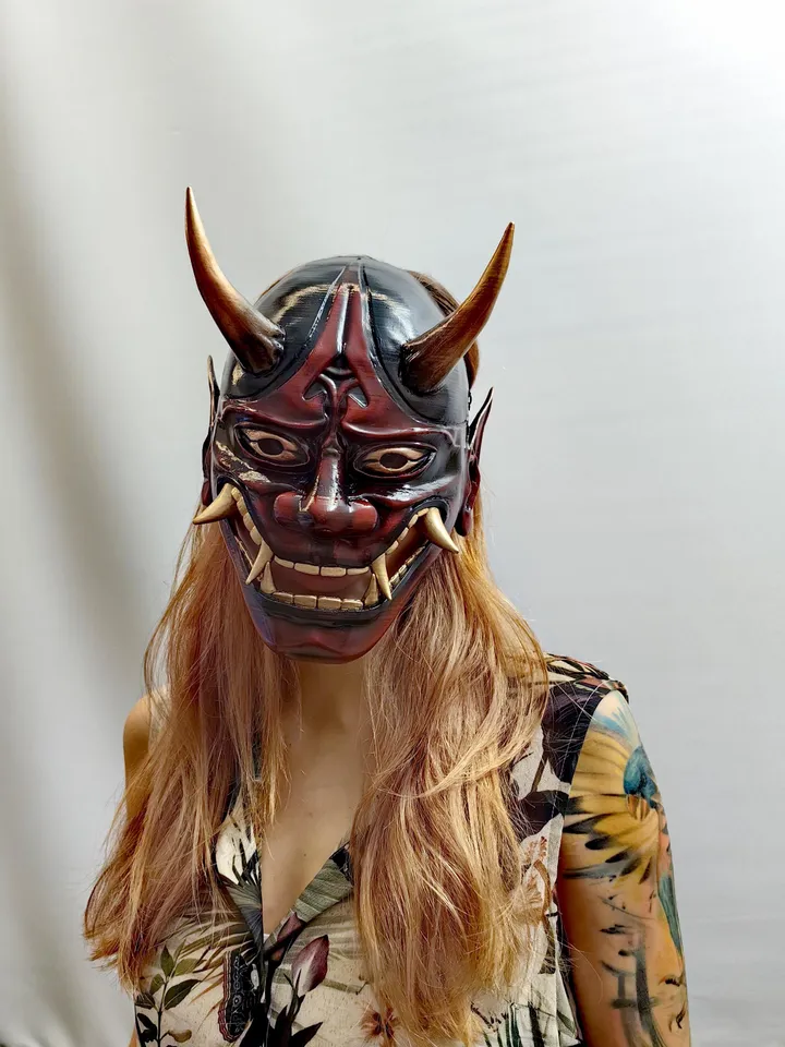 Hannya Mask, Traditional Japanese Hannya Mask, red oni mask, tengu mask, kabuki mask, japanese demon mask, japanese theater, demon mask