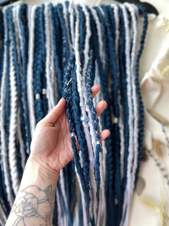 Dark blue and gray synthetic crochet De dreadlocks and braids ready to ship, Dreads extensions, Faux locs, fake dreads