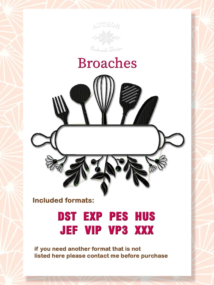 Kitchen utensils split frame machine embroidery design 3 sizes, Baking tools embroidery pattern, Cooking embroidery files, Apron design #R5