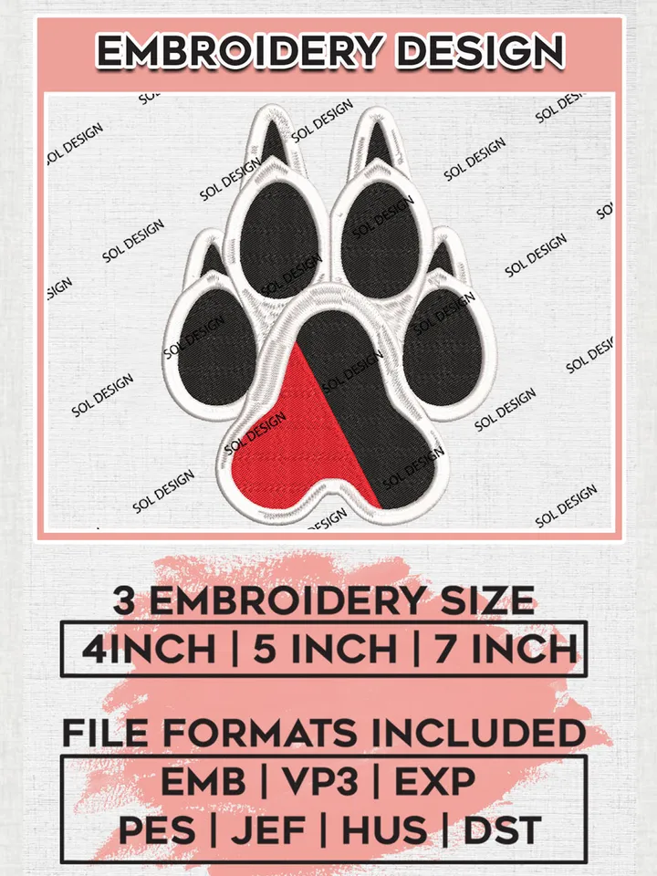 Northeastern Huskies Football Team Footprint Logo Embroidery Design Files, NCAA Northeastern Huskies Machine Embroidery, NCAA Teams, Game Day, 3 sizes, NCAA Machine embroidery designs, Digital Download