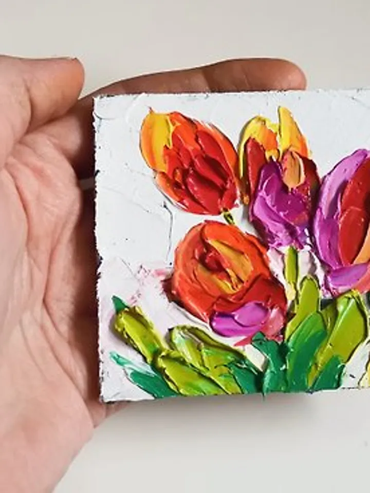 花卉绘画 手工油畫 Painting 油畫 Floral Original Art Small Oil Painting Flower Verafe