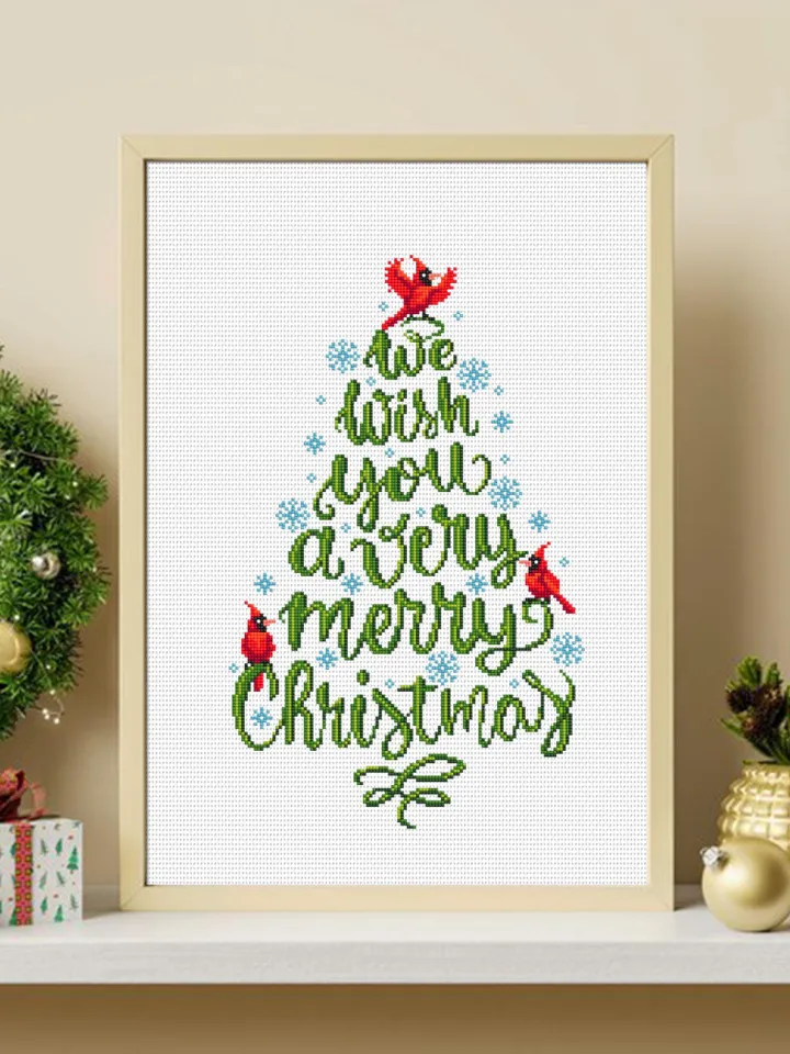 Christmas tree cross stitch pattern PDF download Mini cardinal cross stitch chart, Merry Christmas pattern digital PDF, DIY Home decor #N175