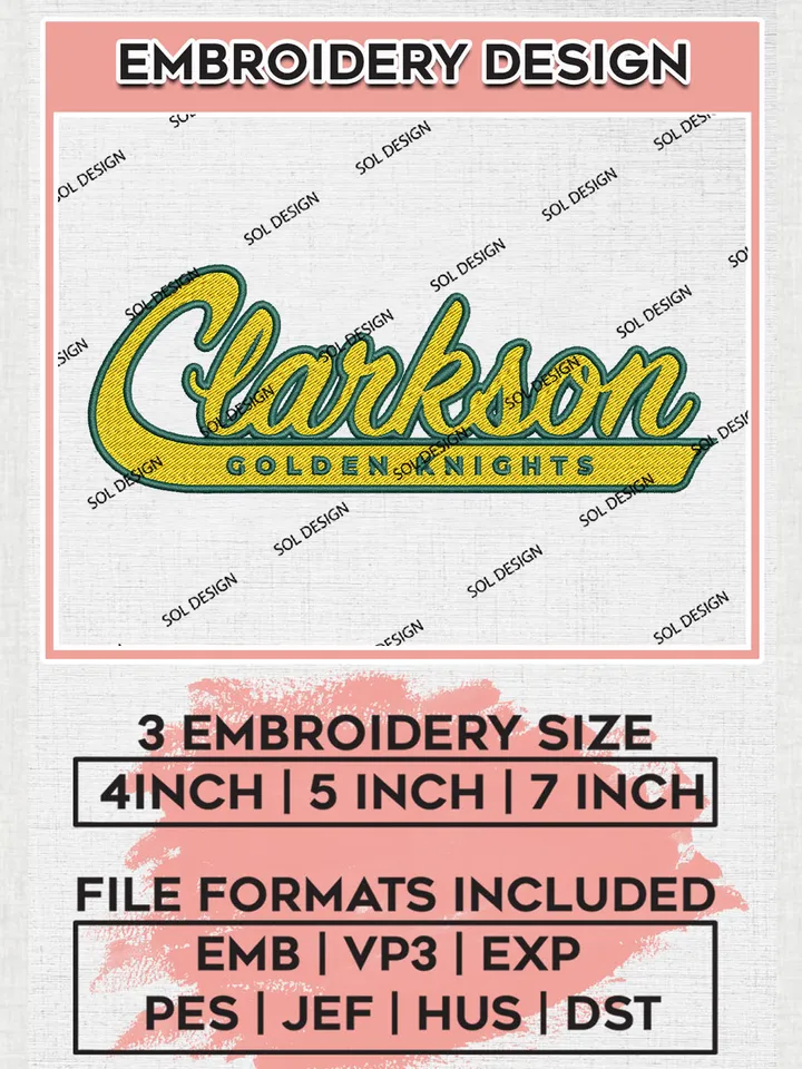 NCAA Clarkson Golden Knights College Team Word Logo Embroidery Design Files, NCAA Clarkson Golden Knights Machine Embroidery, NCAA Teams, 3 sizes, NCAA Machine embroidery designs, Digital Download