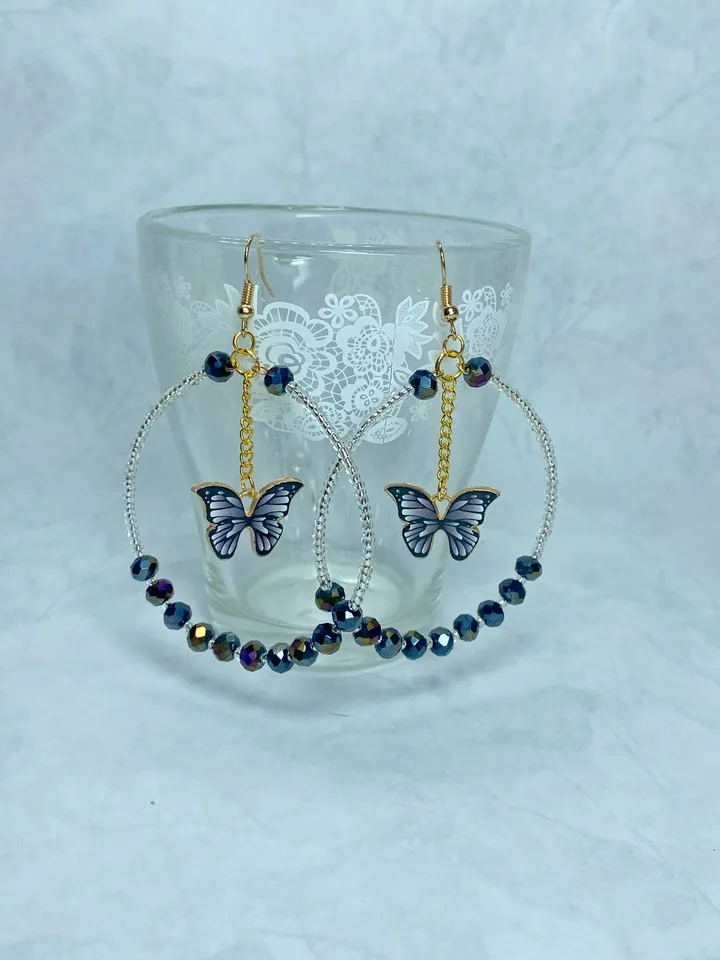 Earrings with butterflies. Handmade jewelry. Individual design.