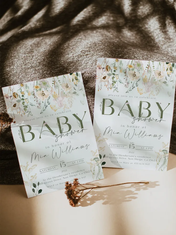 Rustic Boho Baby Shower Invitation; Boho Flowers Baby shower; Floral baby shower editable template ; Greenery Baby shower invitation DIY