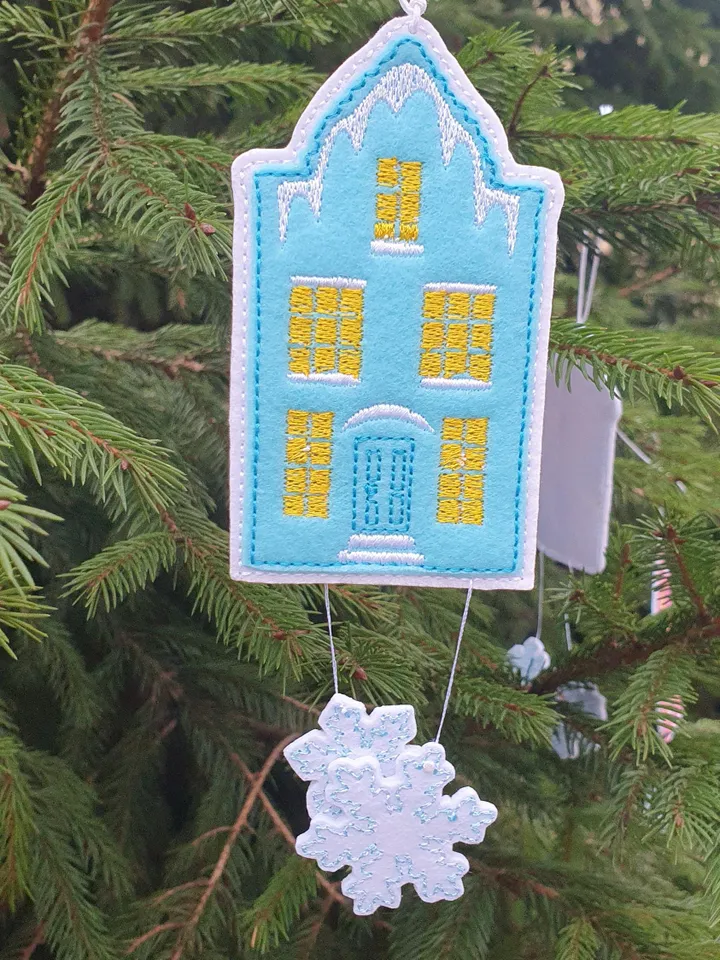 ITH Christmas Houses Ornaments Embroidery Design Set, Felt Village Tree Decorations Pattern, 4x4 Hoop File