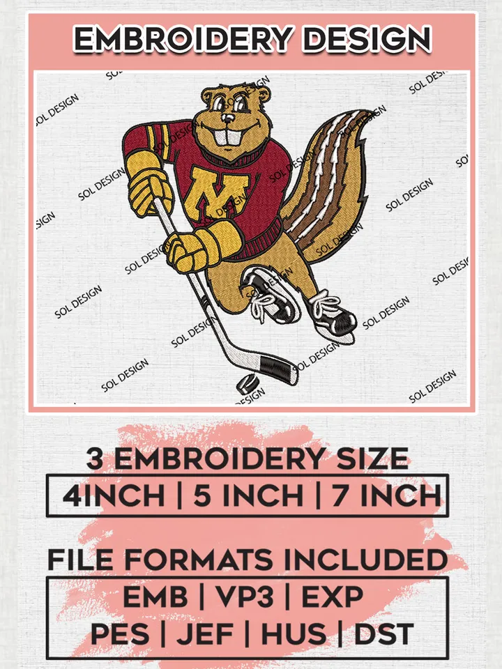 Minnesota Golden Gophers NCAA Team Logo Embroidery Design Files, NCAA Minnesota Golden Gophers Machine Embroidery, NCAA Teams, 3 sizes, NCAA Machine embroidery designs, Digital Download