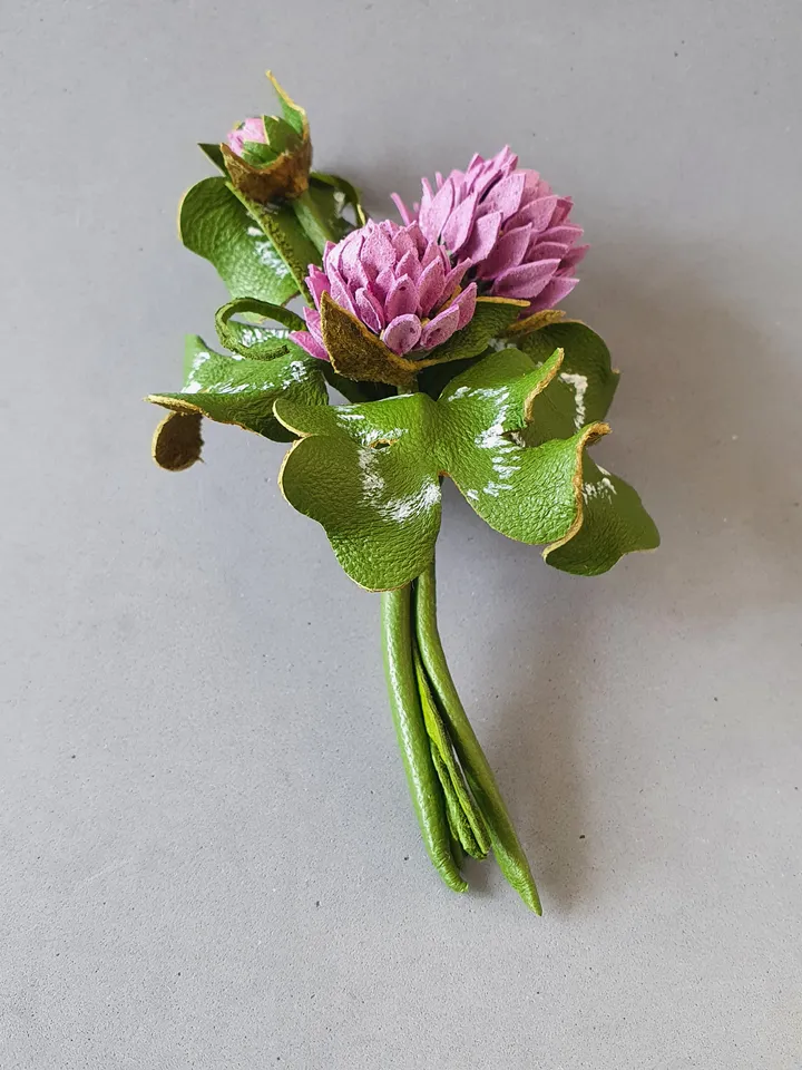 Clover leather brooch 3rd anniversary gift for wife, Leather women's jewelry,art 5
