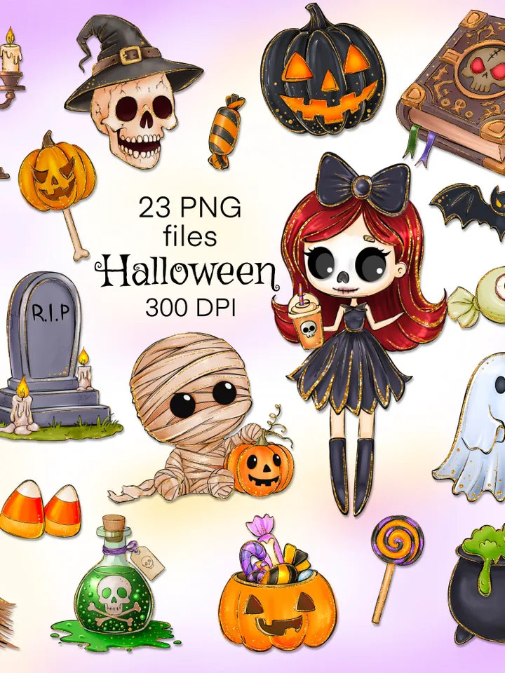 Halloween PNG clipart set. Halloween sublimation design