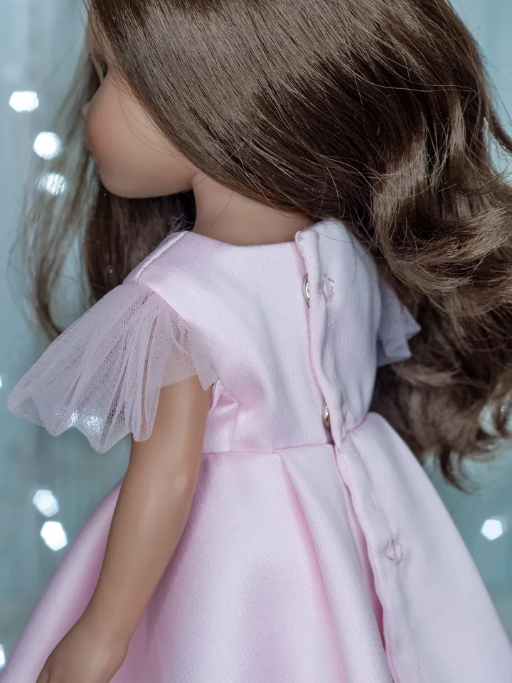 Beautiful pink fluffy dress for Paola Reina doll, Little Darling by Dianna Effner clothes, 13 inch doll clothes