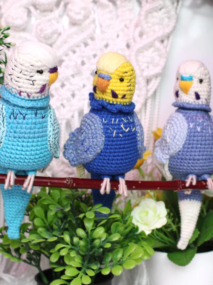 Budgerigar with rotating head crochet pattern PDF Amigurumi parrot toy