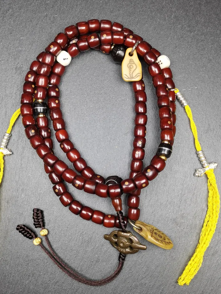 Gandhanra Handmade Tibetan Rosary, 8mm 108 Yak Bone Carved Mala Necklace,Prayer Beads for Meditation,Circumference 88cm