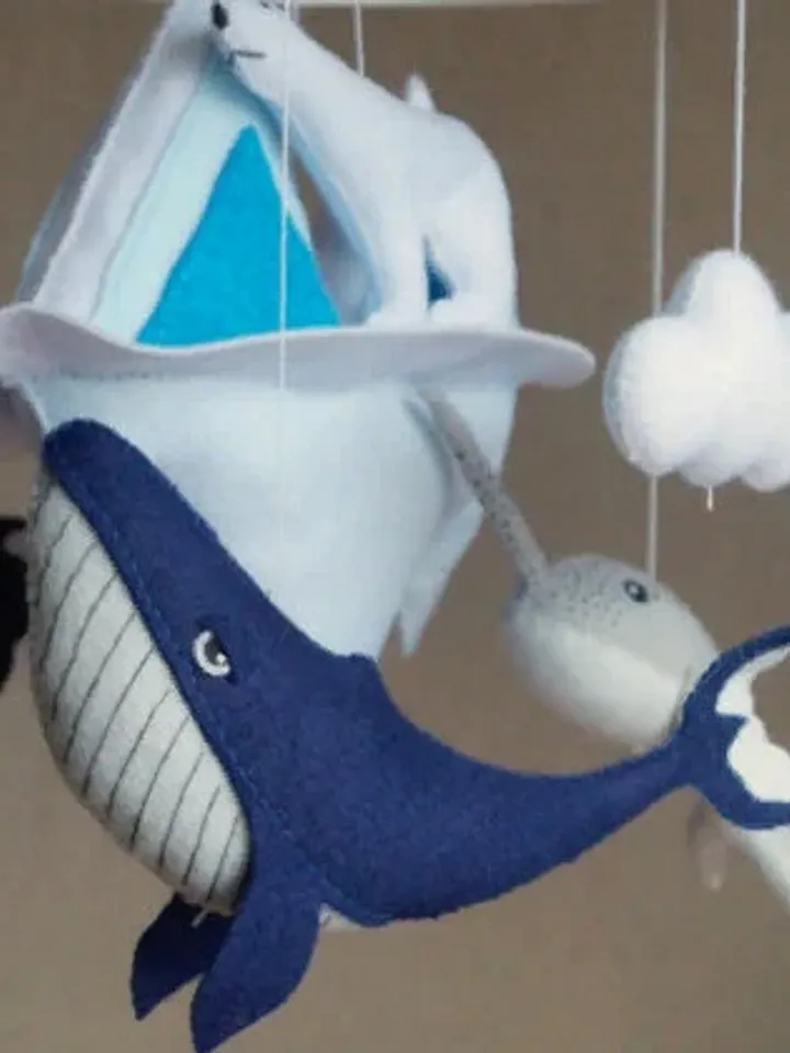 Ocean whales mobile, narwhal and orca whale, crib toy for ocean nursery