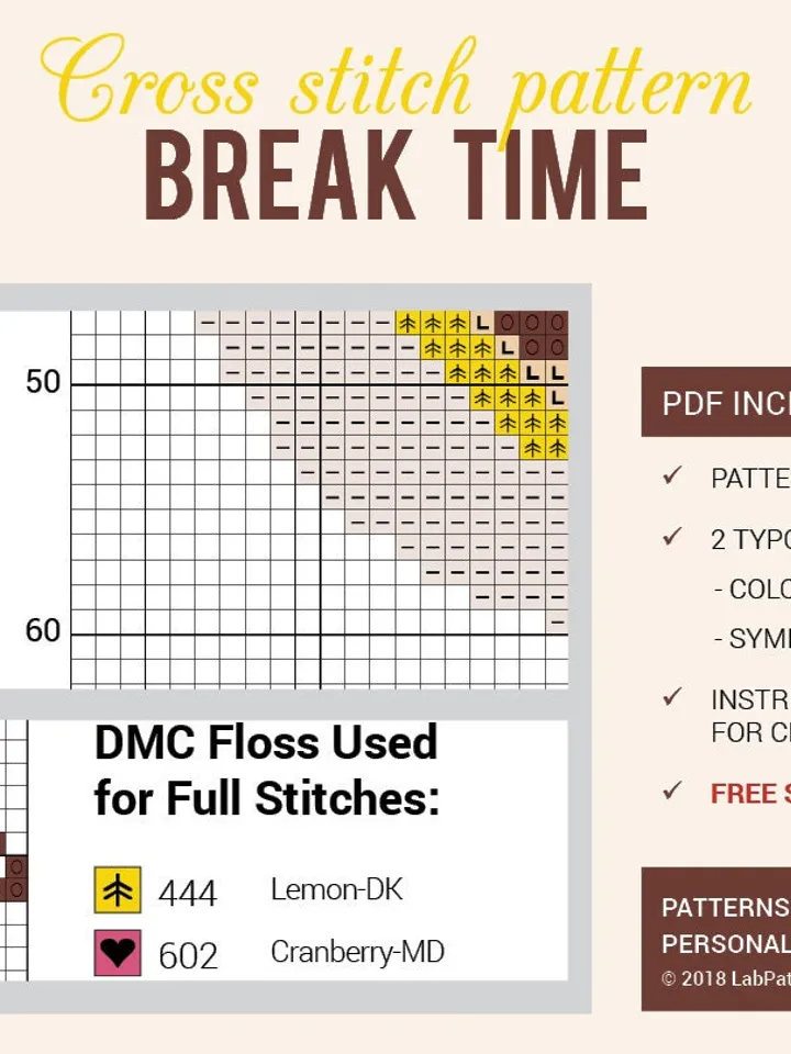 Donut Coffee Cross stitch pattern Break Time Cross stitch pattern PDF Format Instant Download Home decor Modern