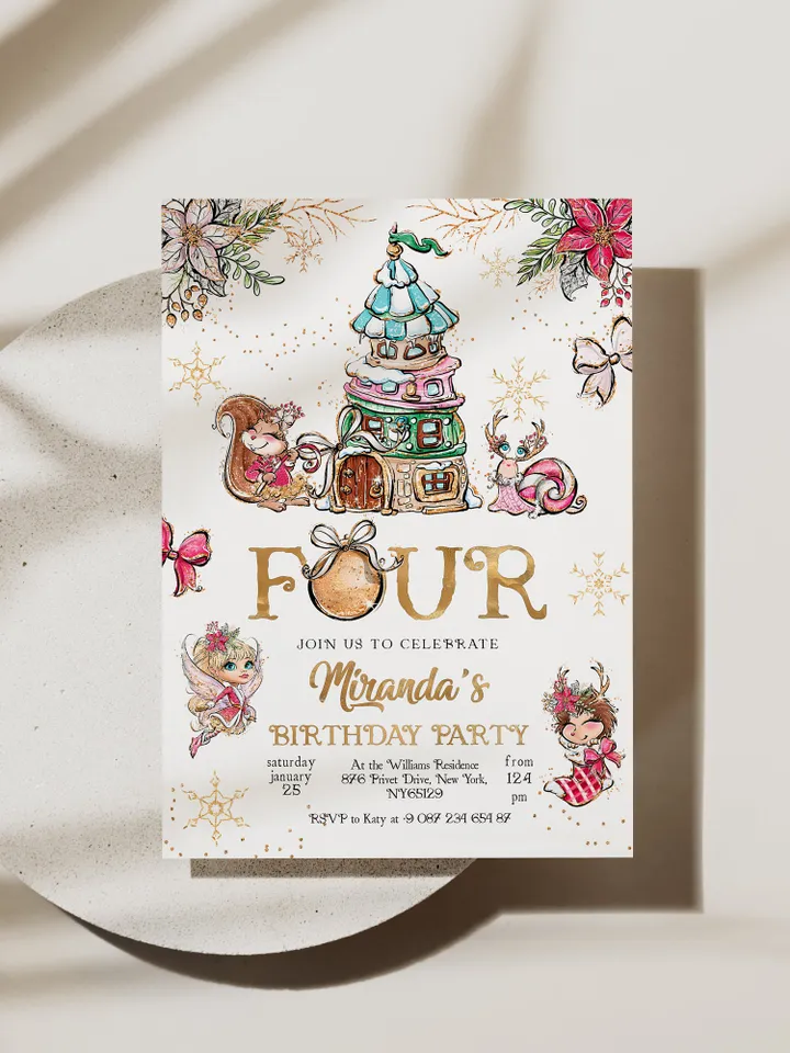 Christmas Pixie Birthday Invitation; Magical Fairy Invitation; Enchanted Fairy Birthday Party Invitation; Christmas Birthday any age; CF1