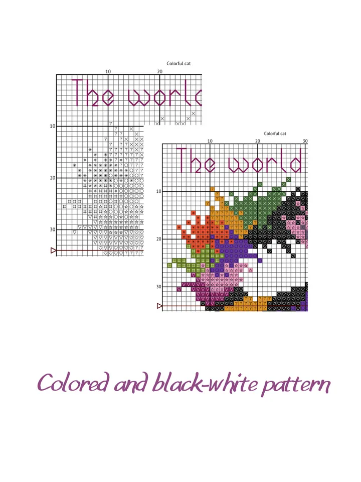 Cross stitch pattern Colorful Cat, easy cross stitch pattern PDF