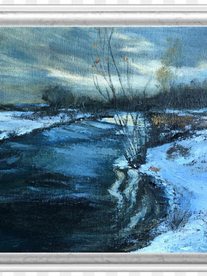 Winter river original oil painting modern art kitchen painting 10 by 14 inches