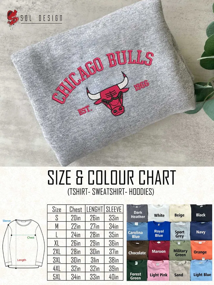 Chicago Bulls Est 1966 Embroidered Sweatshirt, NBA Team Embroidered Sweater, NBA Chicago Bulls Shirt, Basketball Embroidered Hoodie, Unisex Crewneck, NBA Basketball Fan Gift Tee