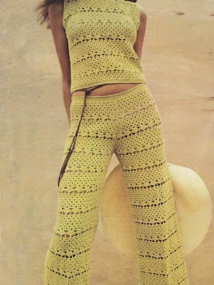 Crochet top and crochet trousers pattern, lacy crochet top, pants crochet pattern pdf instant download
