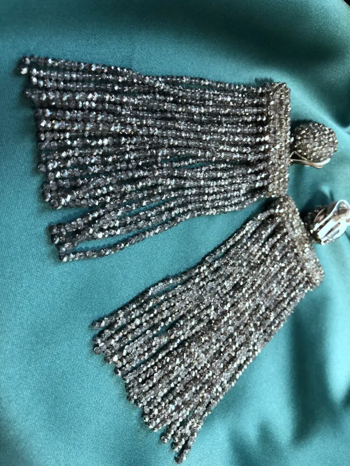 Long Waterfall Beaded Earrings clip-on