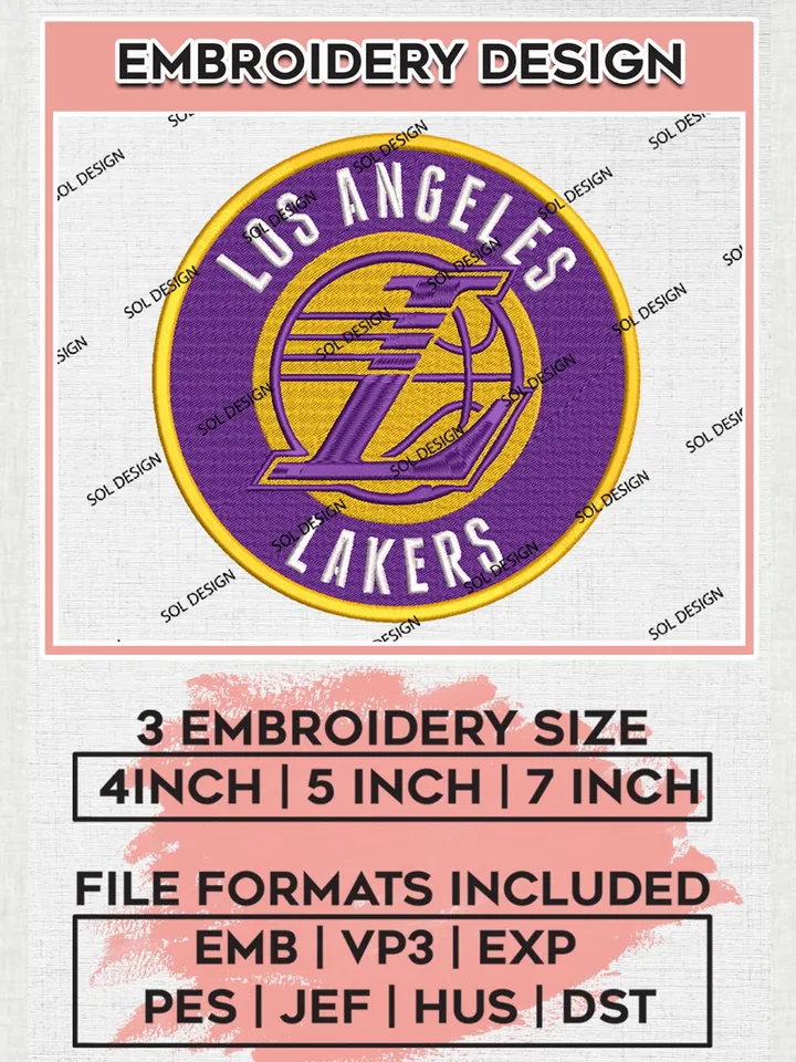 NBA Los Angeles Lakers Logo Machine Embroidery Designs, Los Angeles Lakers Embroidery Design Files, NBA Logo Machine Embroidery, NBA Embroidery Design, Digital Download