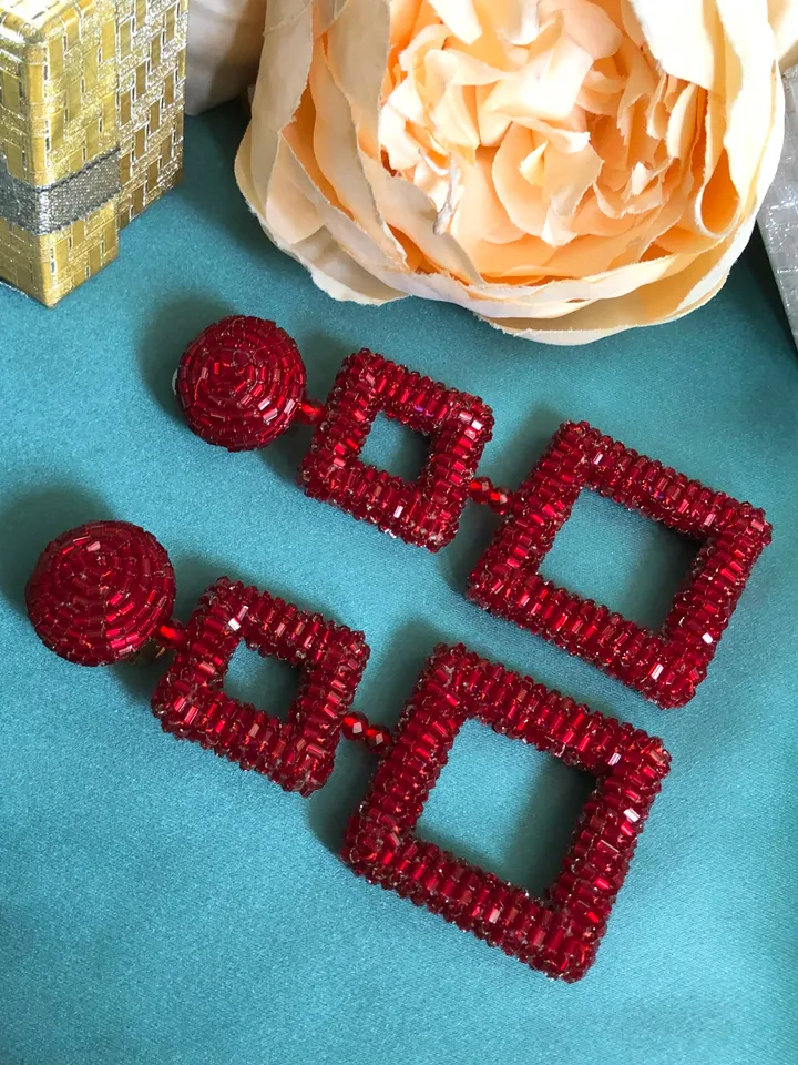 Double Squared Beaded Earrings