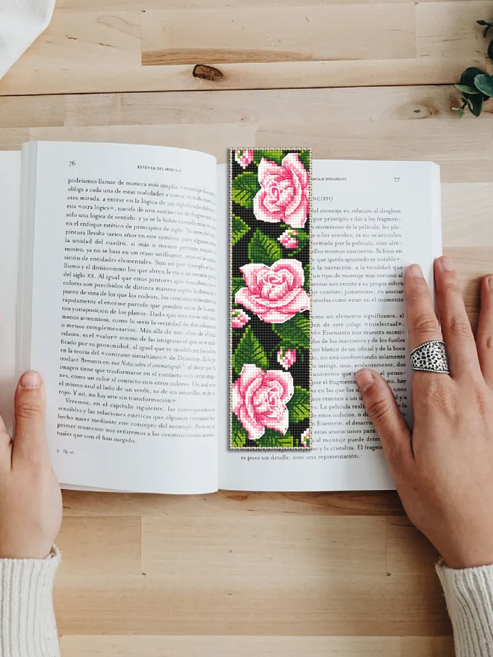 Flower bookmark cross stitch pattern PDF download Pink rose cross stitch chart, Handmade bookmark digital PDF, Cute bookmark for women #B211