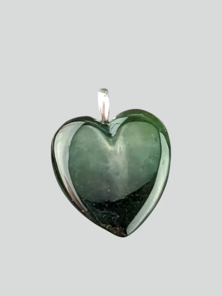 Dark Green Jade Heart Pendant.