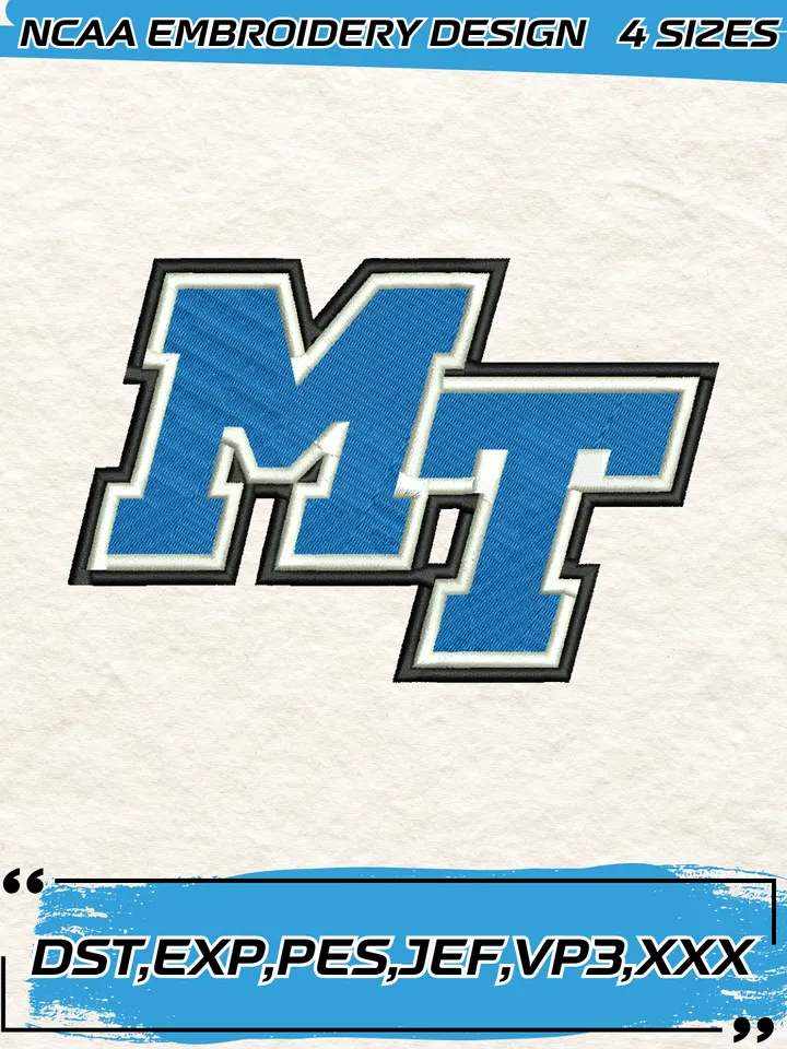 Middle Tennessee State Embroidery Designs,NCAA Logo Embroidery Design,Machine Embroidery Design File,4 Sizes, Digital Download
