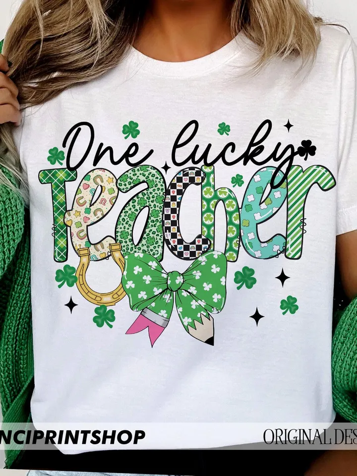 Teacher St Patricks png, Lucky Teacher png, St Patricks Day Teacher png, Teacher Coquette Bow png, Teacher png, Lucky png, Gift for teacher